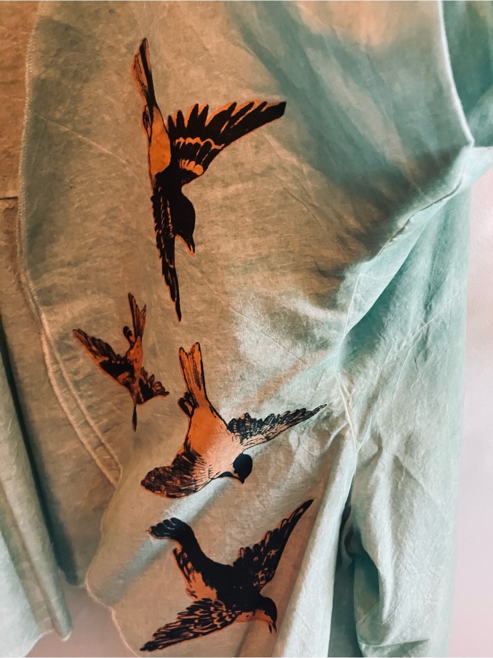 A Rare Bird Top Bell-Sleeve Cotton Relaxed Fit in Mint, Star Pocket and Birds OS - Picture 5 of 10